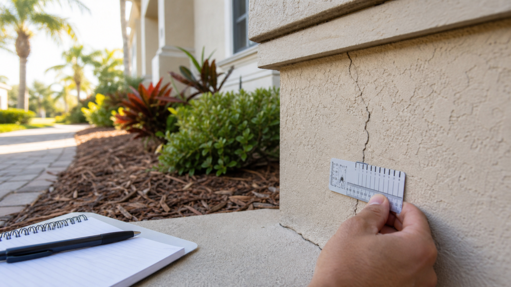 Foundation crack inspection at an Apopka Florida home