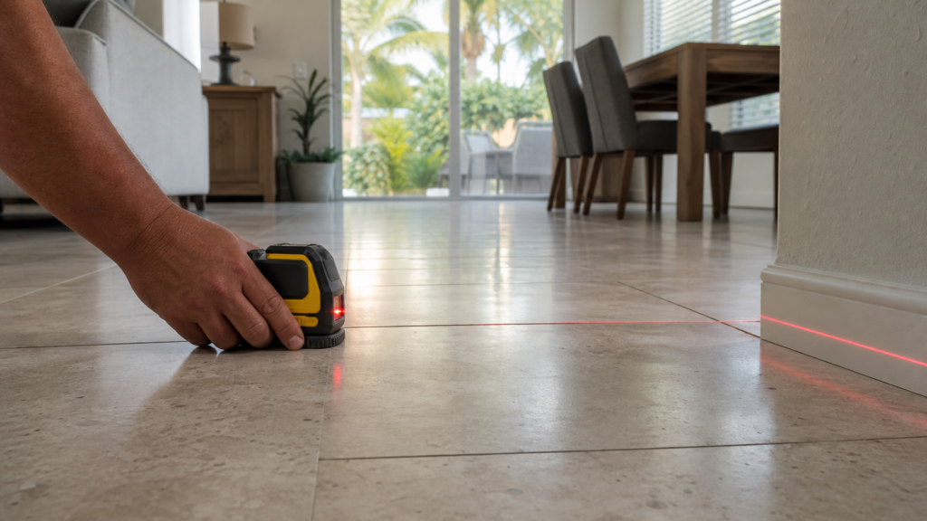 Laser level measuring an uneven floor in an Apopka home