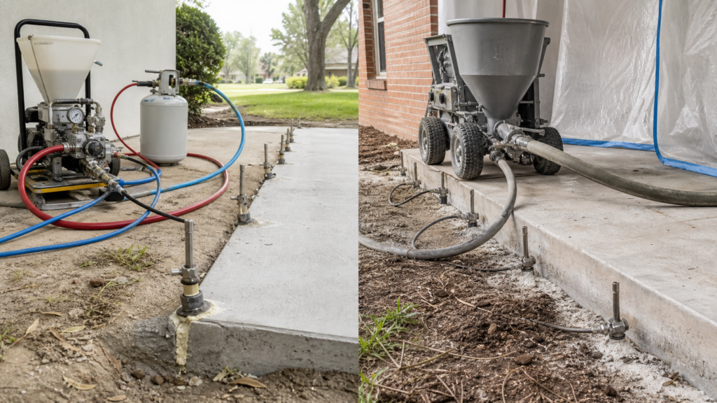 Polyurethane foam and grouting equipment for an Apopka slab