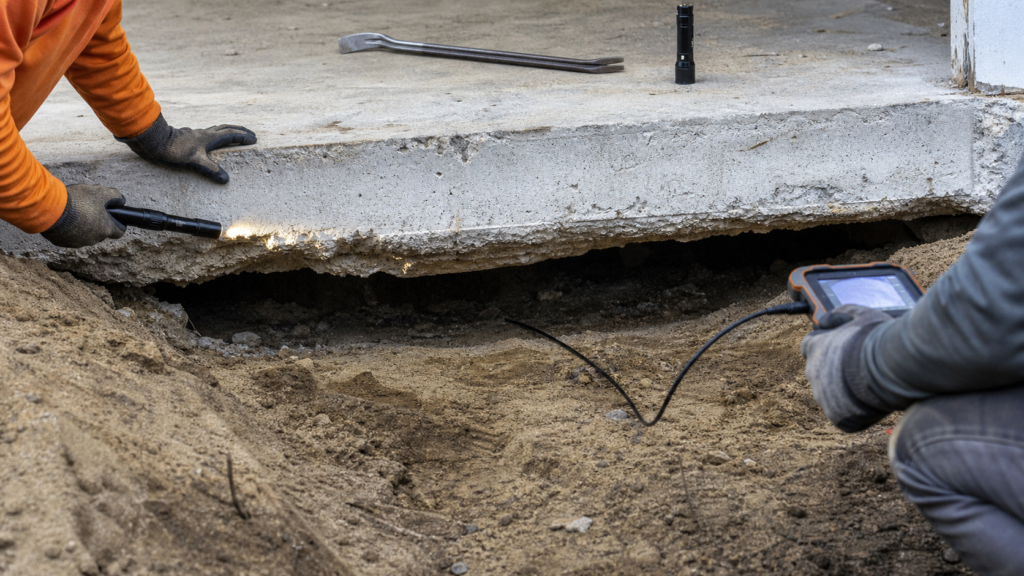 Void inspection beneath a concrete slab in Apopka