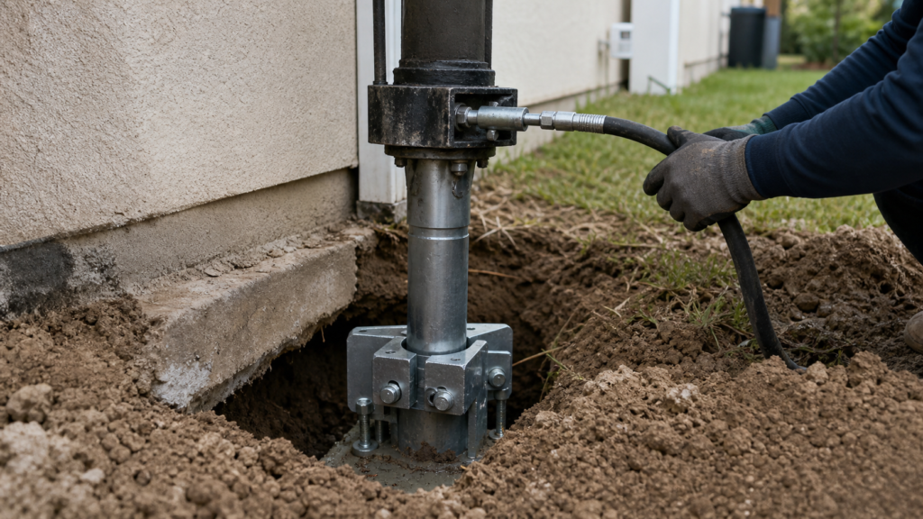 Steel push pier installation at an Apopka home
