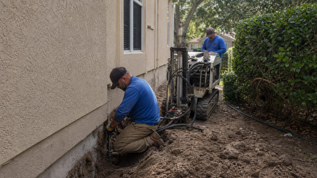 Injection pier installation beside an Apopka home
