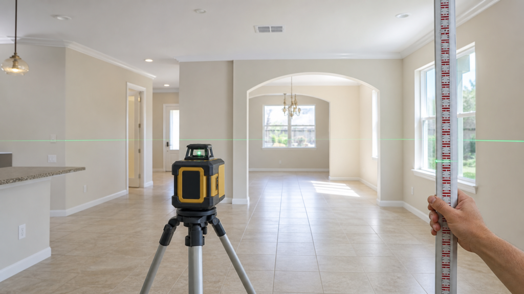House leveling evaluation with a laser level in Apopka