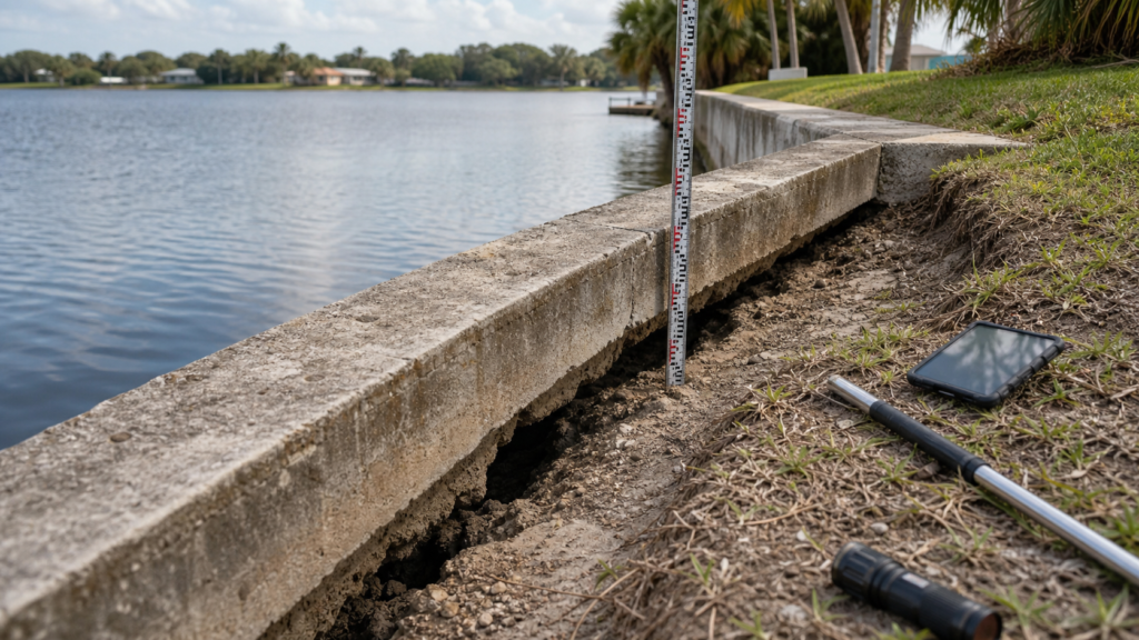 Seawall erosion inspection near Apopka Florida