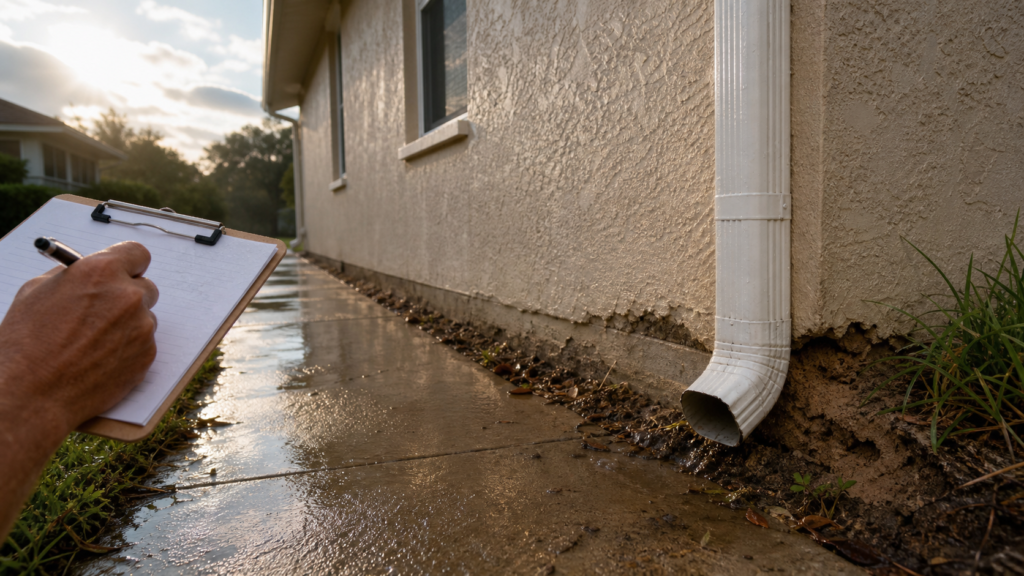 Foundation drainage check after heavy rain in Apopka