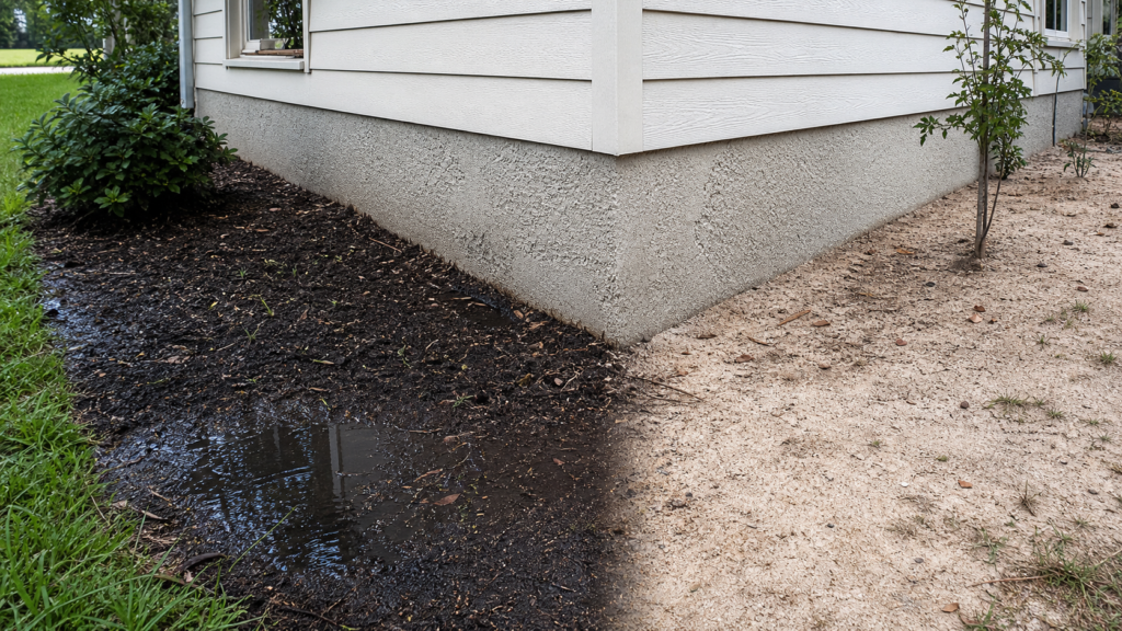 Wet and dry soil conditions around an Apopka foundation