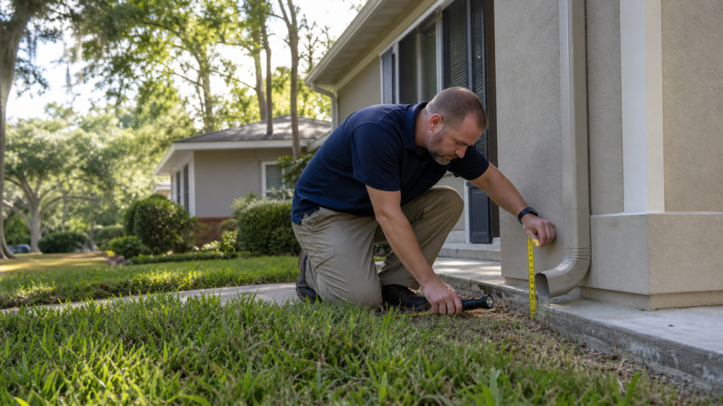 Foundation drainage inspection at a Maitland home